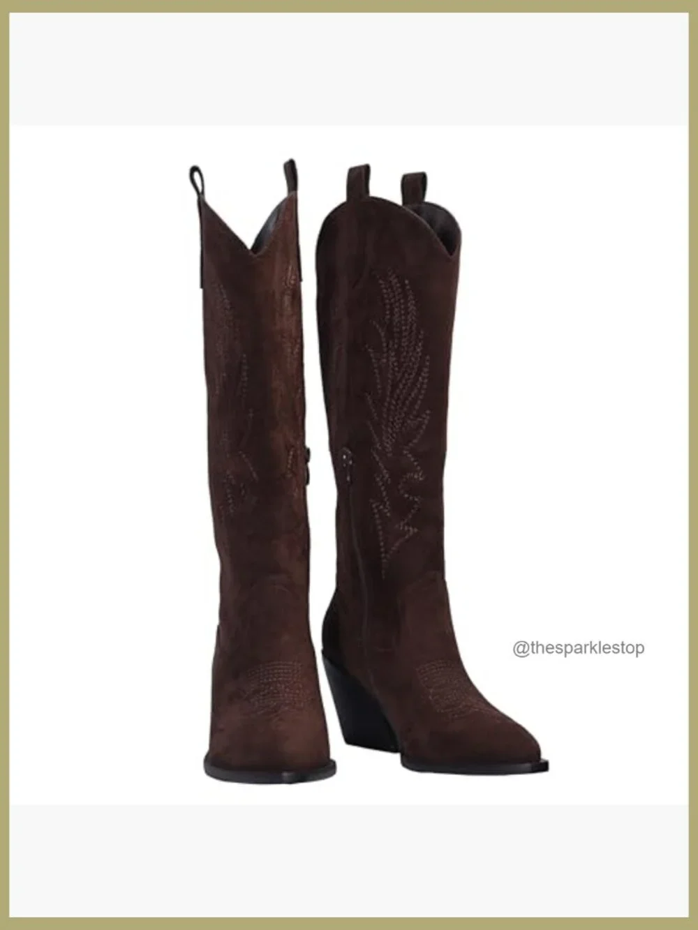 Knee High Cowgirl Boots with Side Zipper, Mid Heel, Pull-On - Picture 6 of 6